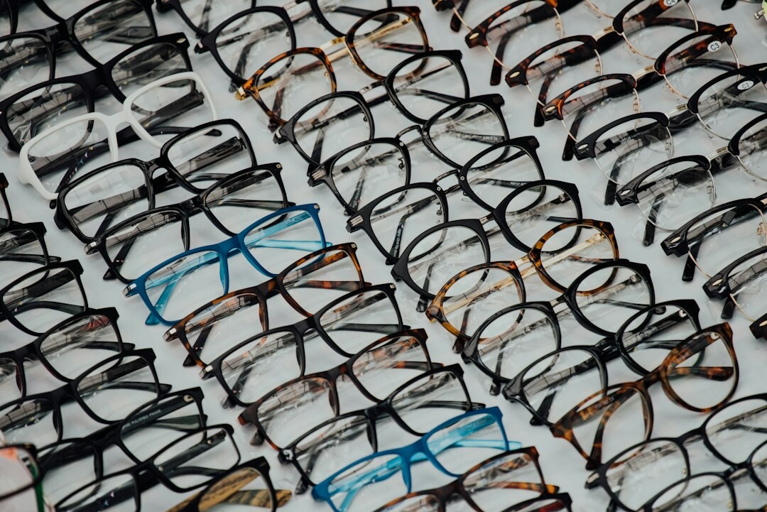 Hand-carved acetate eyewear frames on display