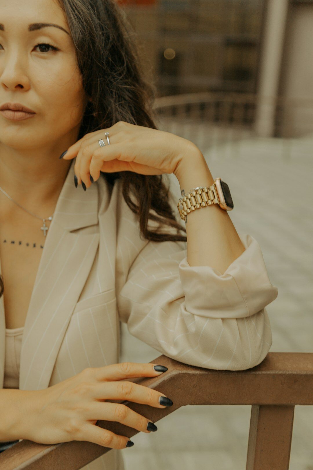 woman wearing luxury watch