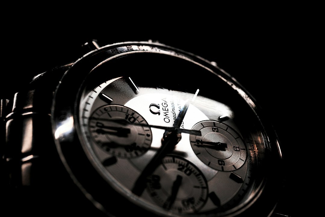 Luxury chronograph watch product detail on display